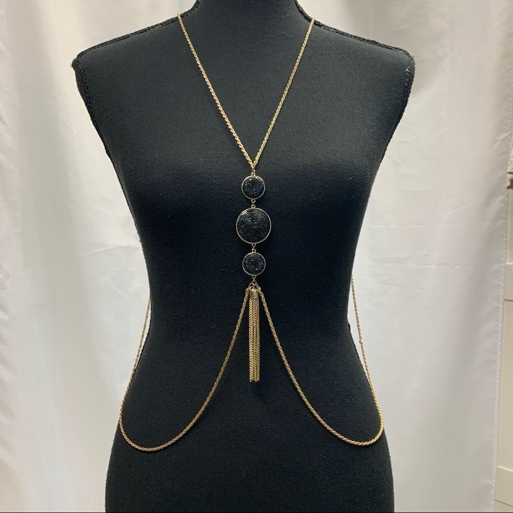 Black embellished circular goldtone chain body chain beach swimsuit jewellery